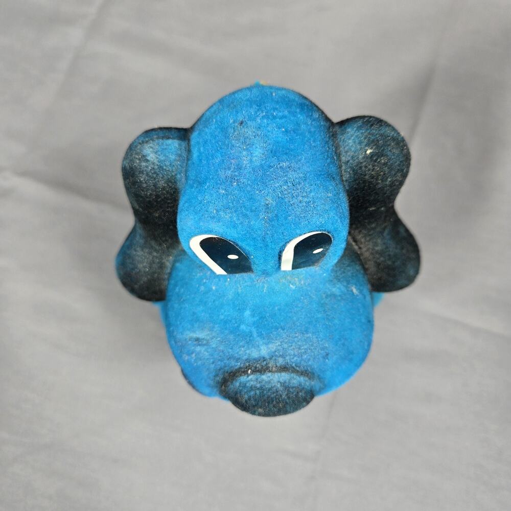 Vtg 1973 Genie Toys Inc Flocked Blue Barking Dog Coin Bank St Louis MO Puppy - Picture 10 of 10
